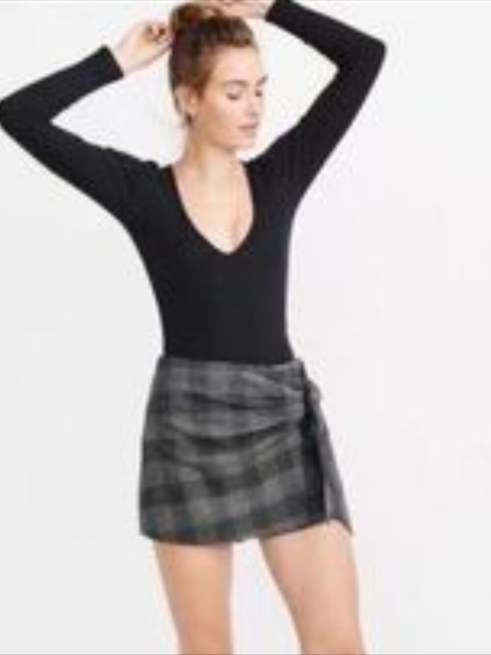 Plaid Wrap Mini Skirt - Black/Grey